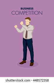Vector illustration of business professional holding clench fists in ready to fight gesture isolated on purple background. Vector illustration for business competition concept.