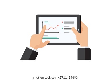 ilustração vetorial de profissionais de negócios que analisam dados no Tablet com gráficos, gráficos e notas textuais para o Insights.