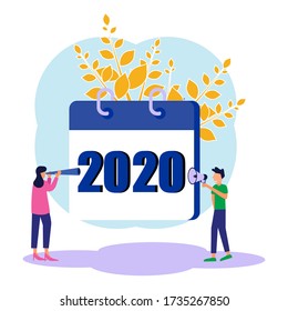 Vector illustration of business, road to success in the new 2020, career growth, targets, goals achieved.