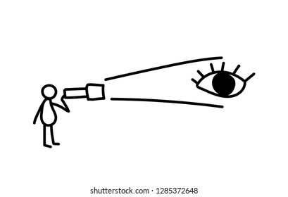 Vector illustration, business scribing doodle. Man standing with a lantern searching for the information.