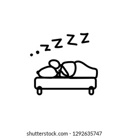 Vector illustration, business scribing doodle. Man sleeping on the bed.