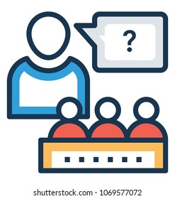 
Vector illustration of Business seminar speaker presentation. Professional trainer flat icon
