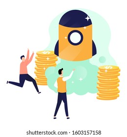 Vector illustration, Business Start Up Concept, business project startup process, ideas through planning and strategy, time management, realization. Can be used for, landing pages, templates, UI, web.