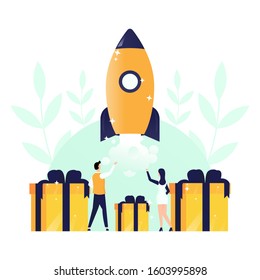 Vector illustration, Business Start Up Concept, business project startup process, ideas through planning and strategy, time management, realization. Can be used for, landing pages, templates, UI, web.
