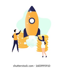Vector illustration, Business Start Up Concept, business project startup process, ideas through planning and strategy, time management, realization. Can be used for, landing pages, templates, UI, web.