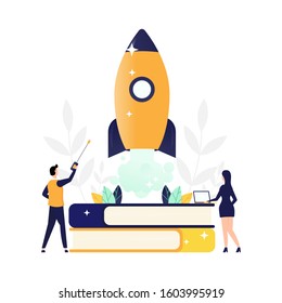 Vector illustration, Business Start Up Concept, business project startup process, ideas through planning and strategy, time management, realization. Can be used for, landing pages, templates, UI, web.