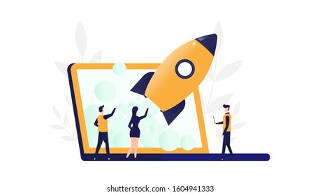 Vector illustration, Business Start Up Concept, business project startup process, ideas through planning and strategy, time management, realization. Can be used for, landing pages, templates, UI, web.