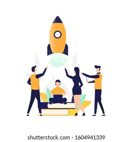 Vector illustration, Business Start Up Concept, business project startup process, ideas through planning and strategy, time management, realization. Can be used for, landing pages, templates, UI, web.