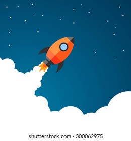 Vector Illustration of a Business Start-Up Rocket Space Exploration 