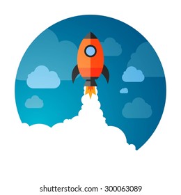 Vector Illustration of a Business Start-Up Rocket Space Exploration 