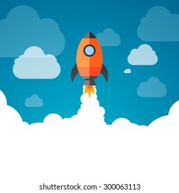 Vector Illustration of a Business Start-Up Rocket Space Exploration 