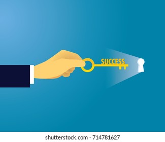Vector illustration. Business success concept. Businessman holding key of success to open door of big opportunity winning glory in future - Powered by Shutterstock - Get 15% off with code: PIKWIZARD15