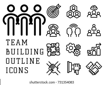 Vector Illustration Business Team Building People Concept Teambuilding Work Management Outline Trainings Icons.