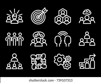 Vector Illustration Business Team Building People Concept Teambuilding Work Management Outline Trainings Icons.