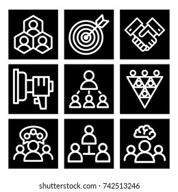 Vector Illustration Business Team Building People Concept Teambuilding Work Management Outline Trainings Icons.