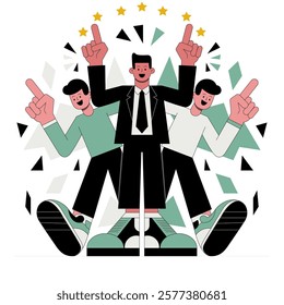 Vector illustration business team concept. Three men in suits are standing next to each other.