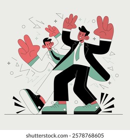 Vector illustration business team concept. Two men in suits are standing next to each other.