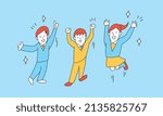 Vector illustration of business team  concept.happy jumping team - smiling men and women.