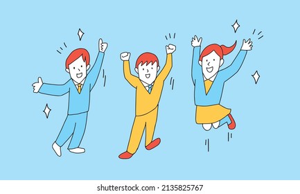 Vector illustration of business team  concept.happy jumping team - smiling men and women.