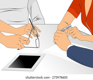 Vector illustration of a business team conversation