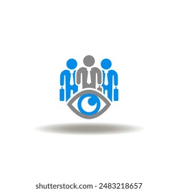 Vector illustration of business team with eye. Icon of supervisory.