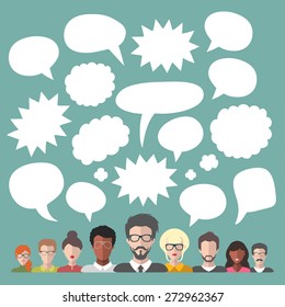 Vector illustration of business team management with blank speech bubbles in flat style