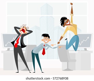 Vector illustration of a business team in office