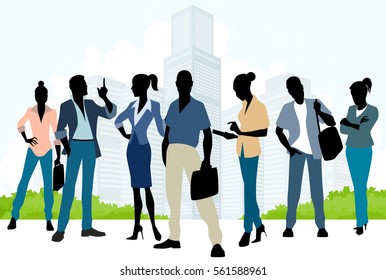 Vector illustration of a business team silhouette