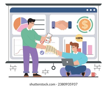 ilustración vectorial del equipo empresarial que analiza las actividades