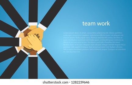 Vector illustration. Business teamwork concept. Icons words typography and symbol of teamwork leadership effort hard work team strategy