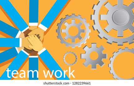 Vector illustration. Business teamwork concept. Icons words typography and symbol of teamwork leadership effort hard work team strategy