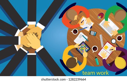 Vector illustration. Business teamwork concept. Icons words typography and symbol of teamwork leadership effort hard work team strategy