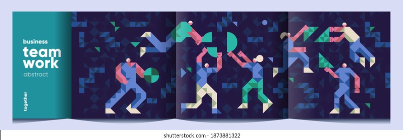 Vector illustration. Business, teamwork, people and abstract objects. Abstract, background patterns, triangular mosaics, stylized polygonal images, geometric backgrounds, large width.