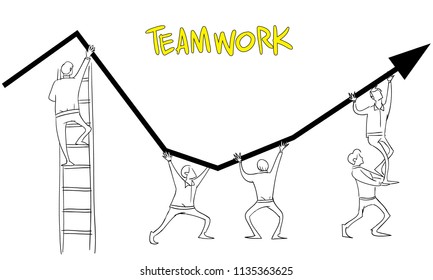 Vector illustration of Business Teamwork  in simple black and white doodle