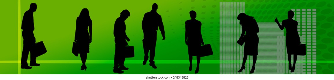 Vector illustration with a business theme on a green background.