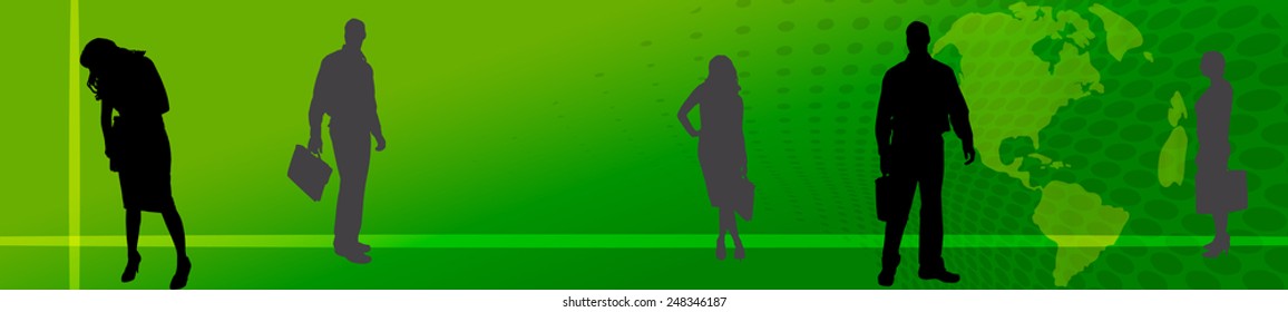 Vector illustration with a business theme on a green background.