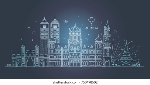 Vector Illustration. Business Travel and Tourism Concept with Historic Buildings.