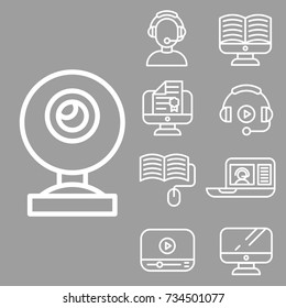 Vector illustration business webinar and online education outline internet trainings icons.