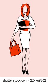 Vector illustration of business woman with bag