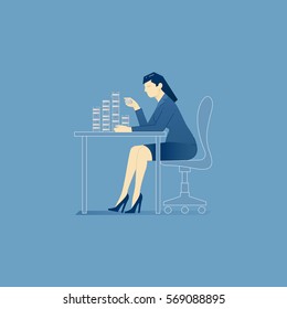 Vector illustration of business woman character sitting and counting coins. Vector concept for banners, infographics or landing pages of website