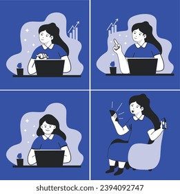 Vector illustration of a business woman in the format of the EPS10 version. Artificial intelligence was not used in the creation, the drawing was made manually.