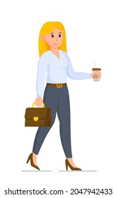 Vector illustration of a business woman. Business girl going to work. 