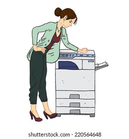 Vector illustration of business woman photocopying
