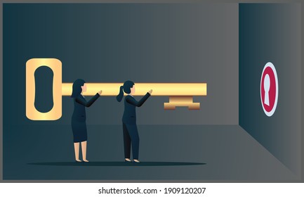 vector illustration of business woman in business success concept with key