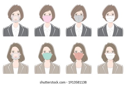 Vector illustration of business woman. Virus infection countermeasures. Healthcare worker.