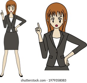 Vector illustration of a business woman who gets angry with her hands on her hips 