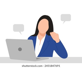 Ilustración vectorial de una mujer de negocios que trabaja con una computadora portátil