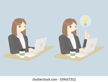vector illustration business woman working at a computer