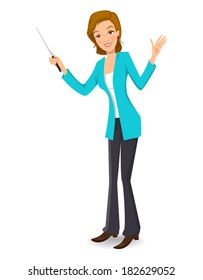 Vector illustration of a business woman/teacher with a pointer
