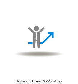 Ilustración vectorial de hombre de negocios manos arriba ganar y graficar el crecimiento de la flecha. Símbolo del flujo de negocios.